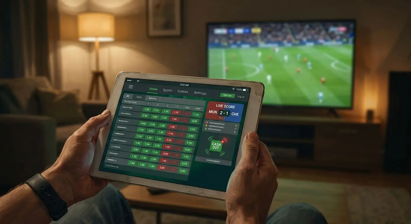 Pantalla de apuestas en vivo con marcador en directo y cuotas cambiantes