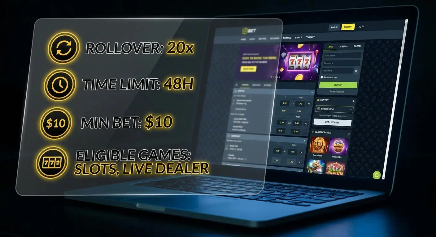 Checklist de condiciones de bonos Bwin junto a interfaz de apuestas y casino