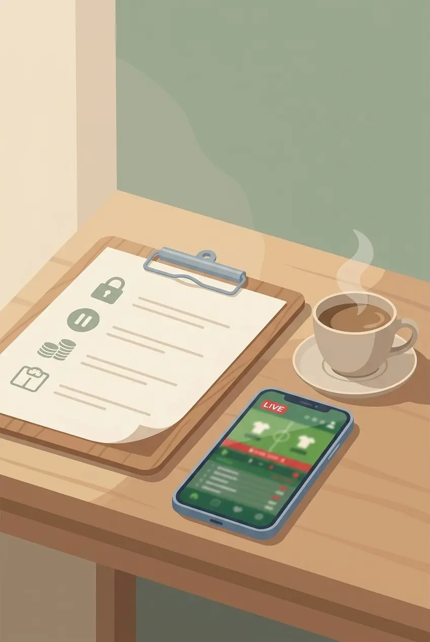 Ilustración de checklist de control y gestión del riesgo antes de apostar en vivo
