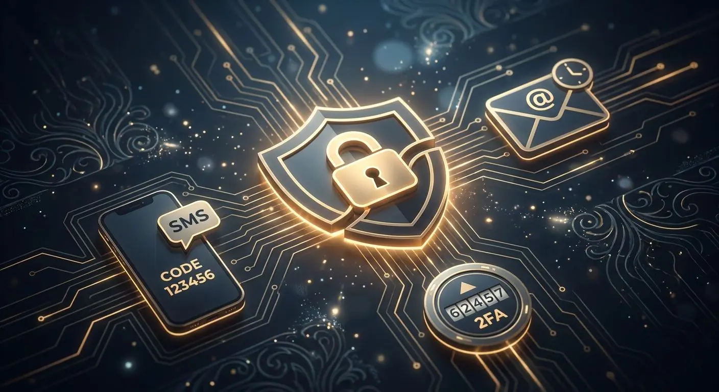 Ilustración de seguridad en bwin con candado, escudo y códigos de verificación