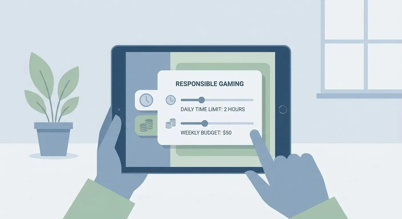 Ilustración de control de tiempo y límites de juego en una app de póker online