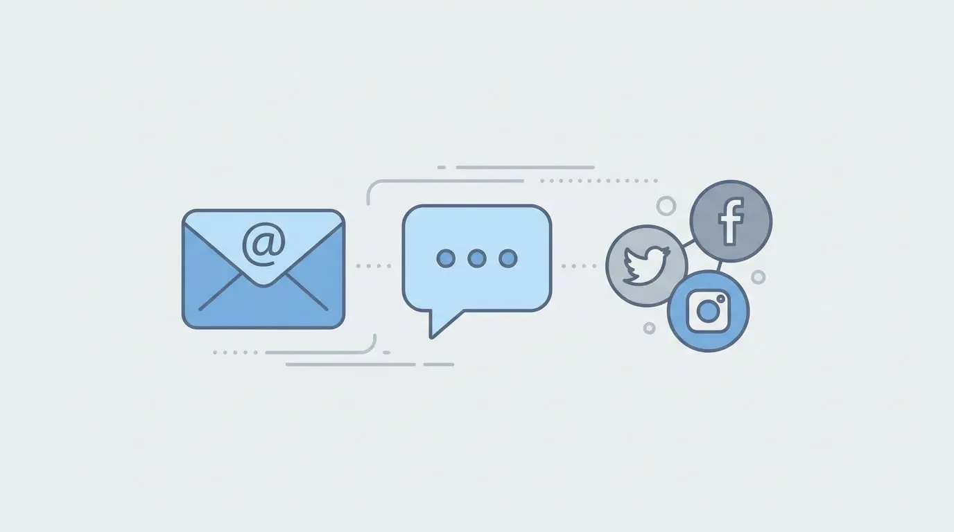 Iconos de correo, chat y redes sociales como canales de ayuda