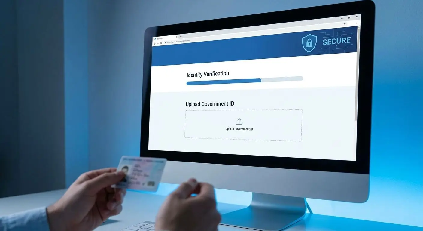 Pantalla de verificación de cuenta con carga de documentos de identidad