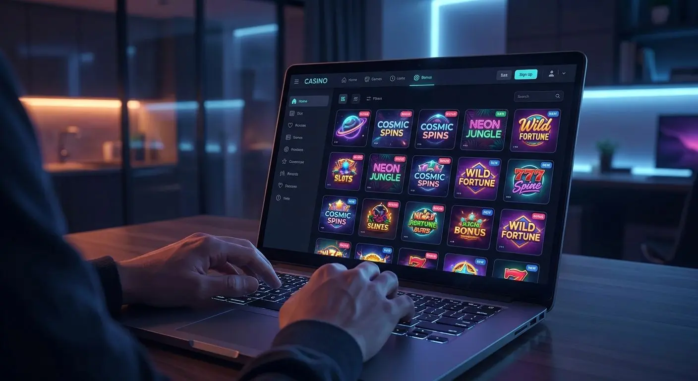 Jugador navegando por el lobby de tragaperras online de bwin en su portátil